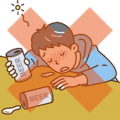 カフェイン・エナジードリンク・過度な飲酒を控えるイラスト