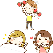 睡眠・食事・運動の土台を整えるイラスト