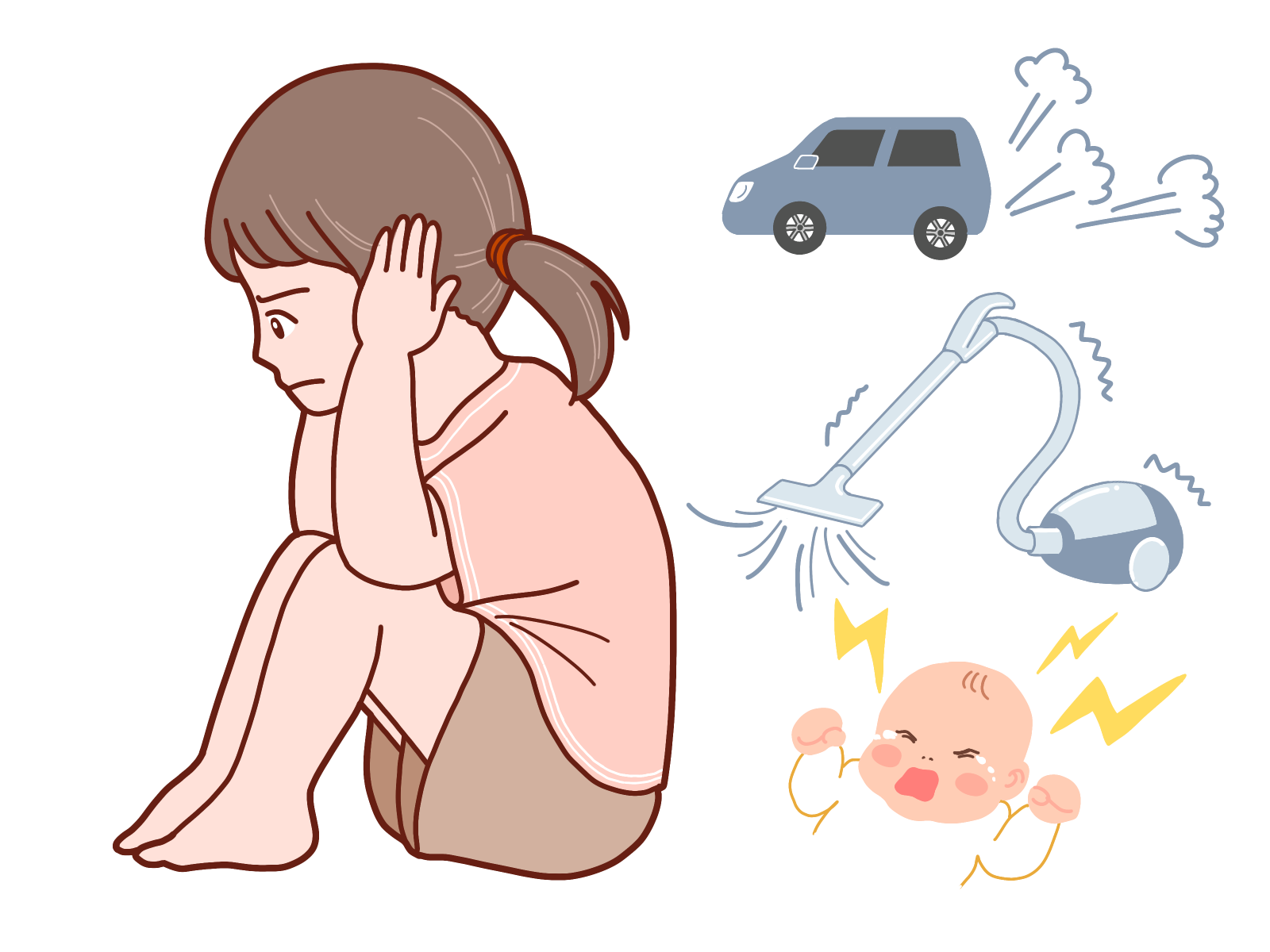 騒音に耳をふさぐこども